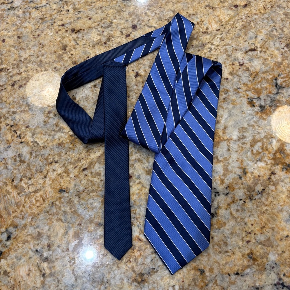 Tommy Hilfiger Navy and Blue Striped Tie 100% Silk